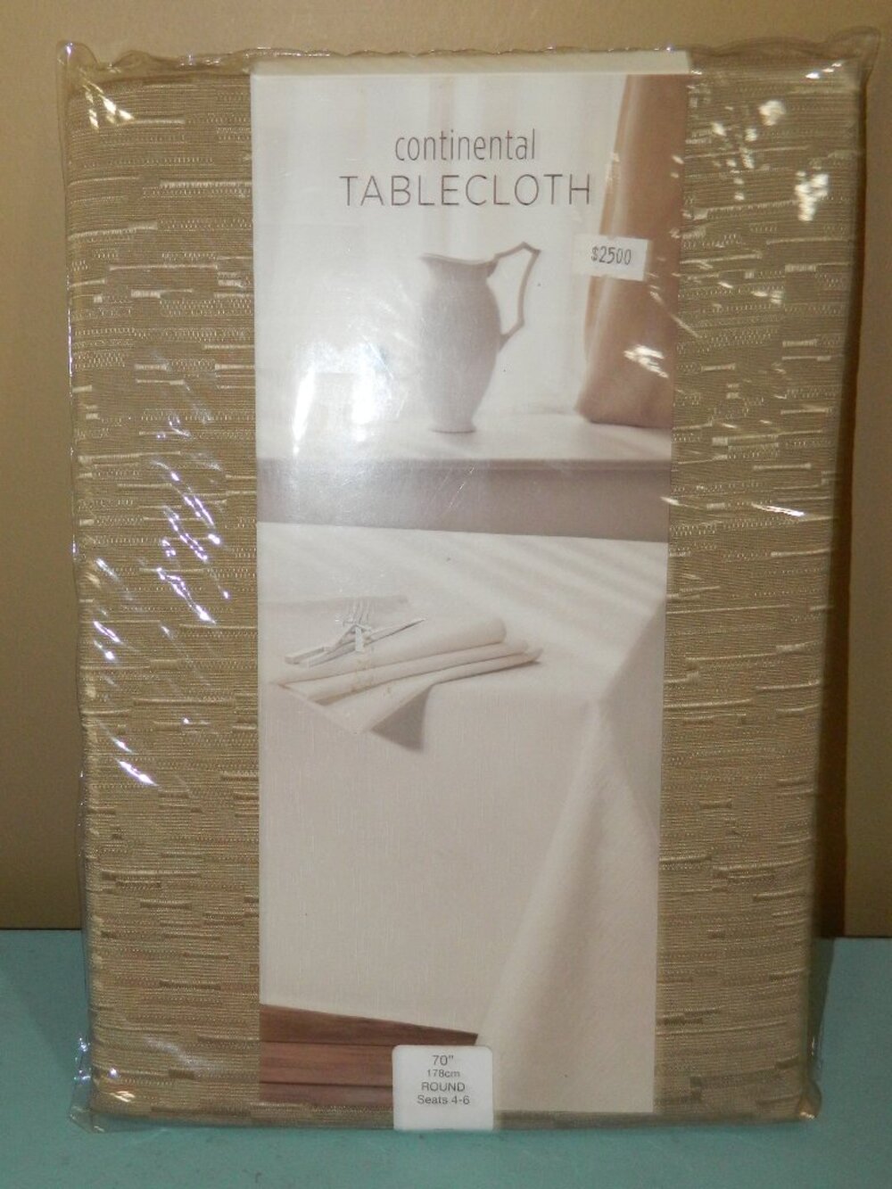 Continental Taupe 70" Round Tablecloth NEW